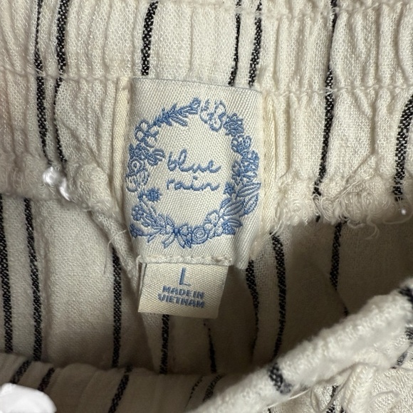 Linen Blend PullOn Pants Nautical Wide Leg Beach Striped Beige SZ L Lagenlook - Picture 3 of 10